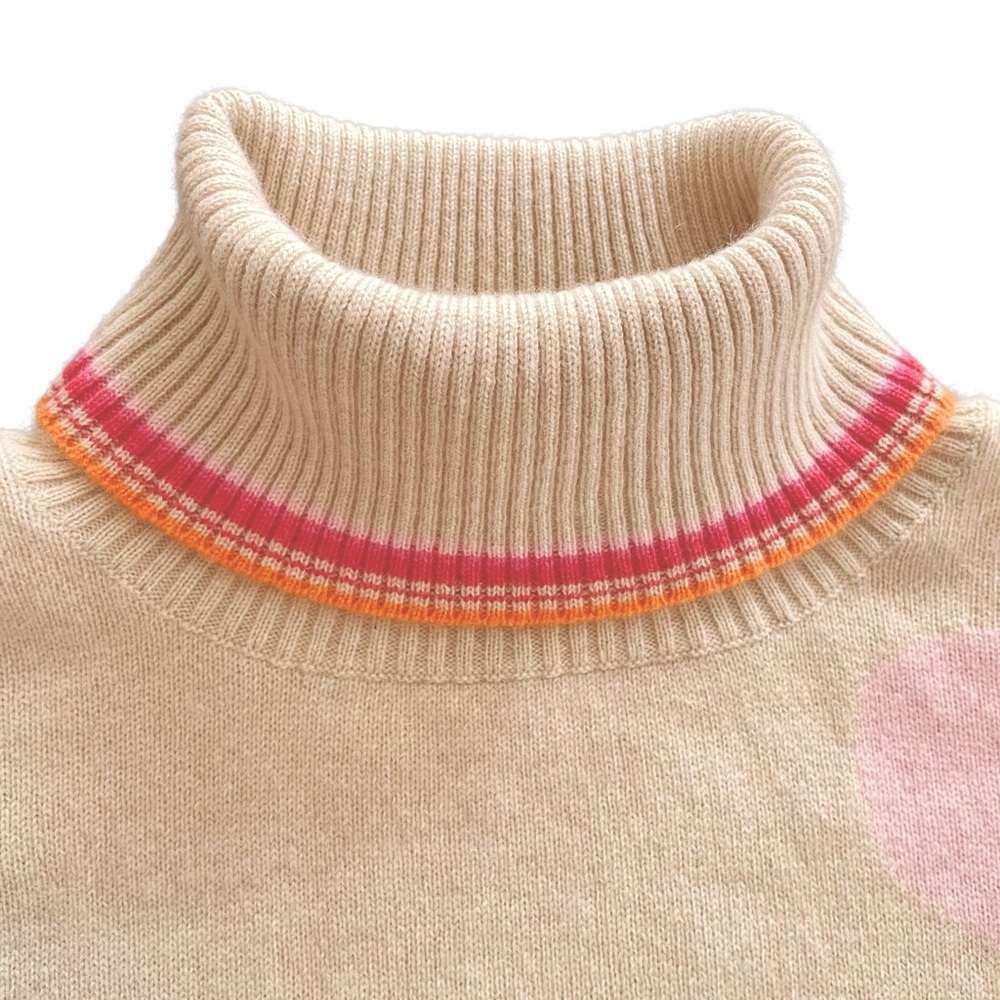 Folio 100% Cashmere Sweater, Turtleneck, Beige with Polka Dots, Size Medium - Picture 5 of 7
